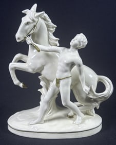 Vintage German Porcelain Figurine Horse & Man No chips or cracks. Some wear on