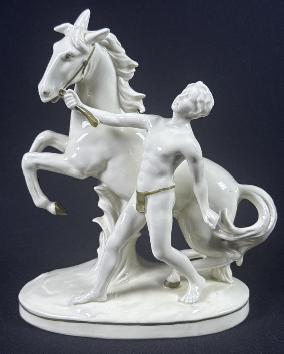 Vintage German Porcelain Figurine Horse & Man No chips or cracks. Some wear on (1 of 7)