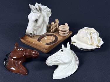 Vintage Ceramic Horse Mixed Grouping Some crazing present on large piece. Some wear on gold paint.