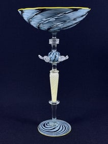 Vintage Charles Paul Savoie Art Glass Goblet Blue Excellent condition free from damage. 11 inches