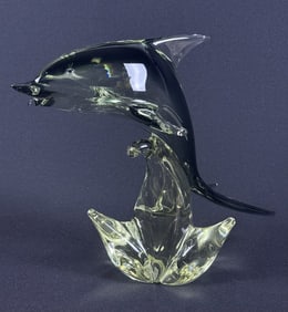 Murano Art Glass Dolphin Green No chips or cracks. 9 inches tall by 10 inches wide. Heavy.