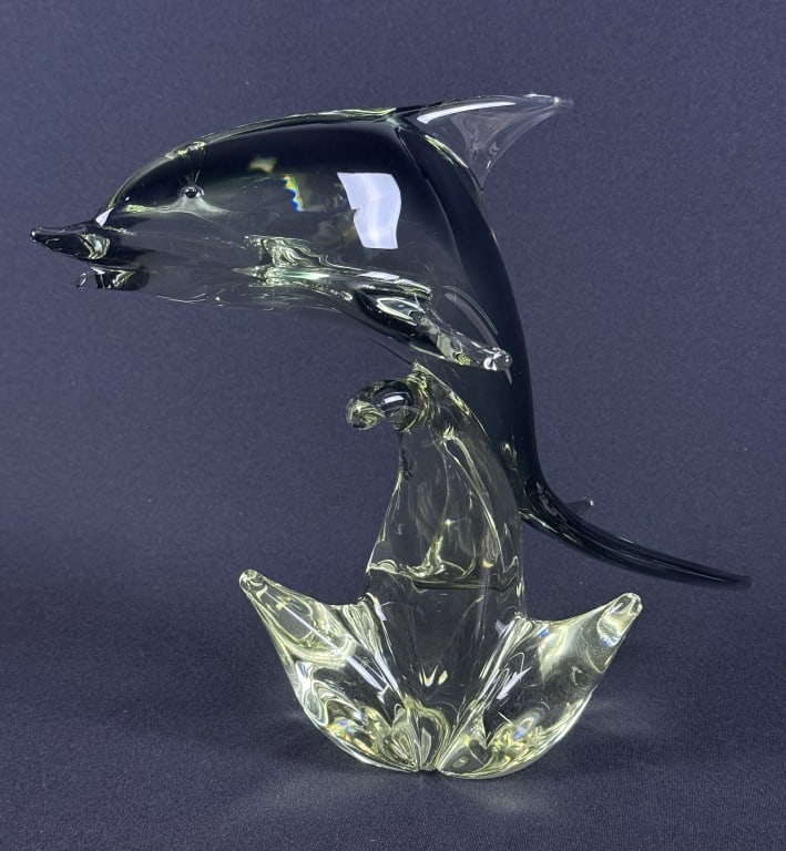 Murano Art Glass Dolphin Green No chips or cracks. 9 inches tall by 10 inches wide. Heavy.: No chips or cracks. 9 inches tall by 10 inches wide. Heavy.