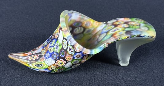 Millefiori Art Glass High Heel Shoe Paperweight 6 x 2 x 2.5 inches.  Free from damage.