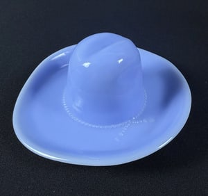 Vintage Jeanette Blue Delphite Glass Cowboy Hat 6.5 x 5 x 2.75 inches. Good condition free