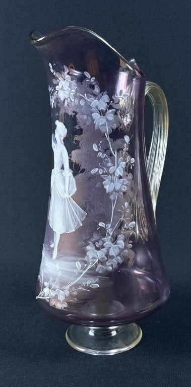 Vintage Amethyst Art Glass Pitcher 12.5 x 6 inches. Some clouding in glass. Please refer to photos: 12.5 x 6 inches. Some clouding in glass. Please refer to photos for item and condition details. No chips or cracks.