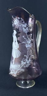 Vintage Amethyst Art Glass Pitcher 12.5 x 6 inches. Some clouding in glass. Please refer to photos: 12.5 x 6 inches. Some clouding in glass. Please refer to photos for item and condition details. No chips or cracks.