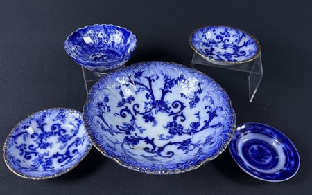 Mixed Grouping Blue China Gainsborough 3 Ridgeways Gainsborough.  9 x 2.25 inches and 5 x 1 inches.