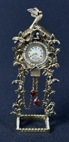 Vintage Taylor Miniature Cucko Clock Watch Brooch 5 inches tall by 1.75 inches wide. Clock untested.