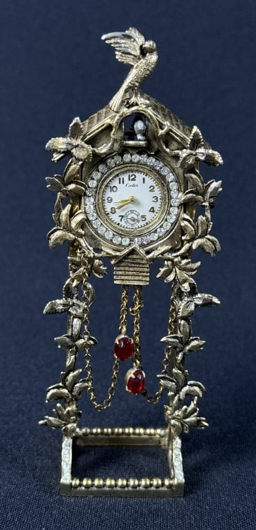 Vintage Taylor Miniature Cucko Clock Watch Brooch 5 inches tall by 1.75 inches wide. Clock untested. (1 of 7)