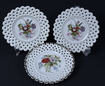 Vintage Lattice Floral China Plates 6.25 inches wide. Some paint wear. Please refer to photos for