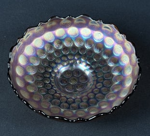 Vintage Amethyst Carnival Glass Coin Dot 6.75 x 2 inches. No cracks or chips.