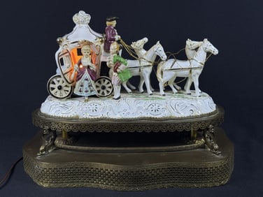 Porcelain & Brass Coach Lamp Works. Measures 16.5 x 12 x 9 inches. No cracks or chips. Signs of