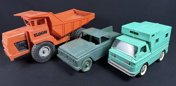 Vintage Toy Vehicle Lot Eldon Marx Strueto Dump truck measures 19 x 7 x 8 inches.  It has some