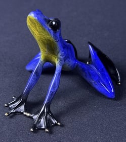 Tim Cotterill Frog Metal Sculpture Frenchie Blue Numbered 361/1000 & EV 61/100. 3.5 x 4 x 4