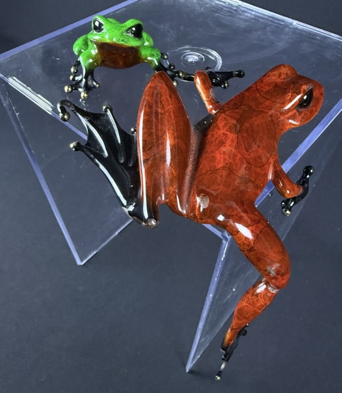 Tim Cotterill Frog Metal Sculptures "Todd" numbered 2924/5000 with some paint chips. Measures 3 x (1 of 10)
