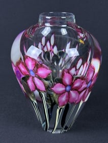 David Lotton Art Glass Floral Paperweight Vase Measures 8.5