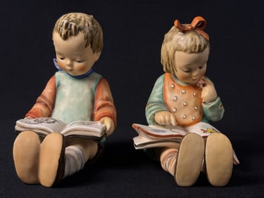 Hummel Figurines BookWorm Girl Thoughtful Boy Goebel made in West Germany. No cracks or chips. Some