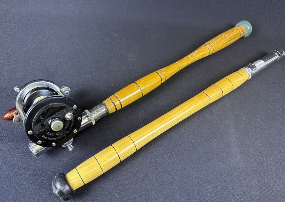 Salt Water Fishing Rod Handles & Surfmaster Reel Penn Surfmaster No. 200. Signs of age and wear on (1 of 7)