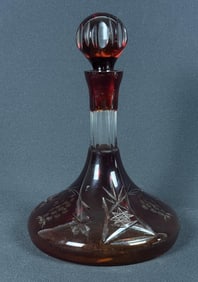 Bohemian Captain Cut Glass Decanter Ruby Red With stopper. Free of cracks or repairs. 11.25 inches