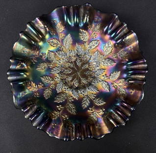 Vintage Carnival Glass Ruffled Bowl 2 x 9 inches. No chips or cracks. No makers mark possible: 2 x 9 inches. No chips or cracks. No makers mark possible Fenton.