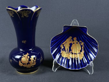 Limoges Porcelain Vase & Shell Dish Vase measures 7.5 x 4.5 inches, Shell dish measures 5.5 x 1.5