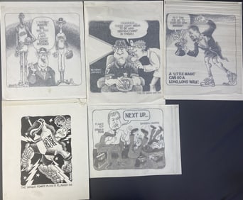 Sports Cartoons On Board Set of five satirical sports cartoons on board. They are 10 X 12 inches in