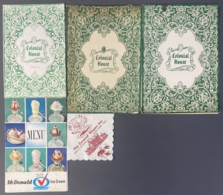 Mid Century Menus & Napkin Lot of Five Four menus, three for Colonial House in Detroit and one for