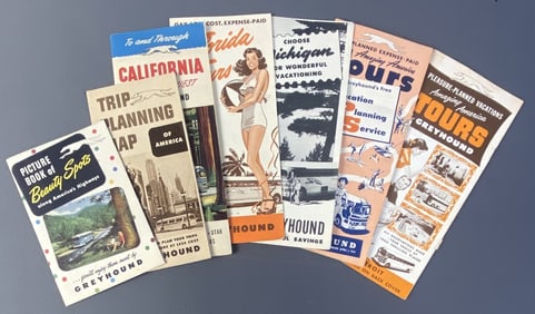 Vintage 50's Greyhound Travel Pamphlets Mid 20th century travel pamphlets from Greyhound Bus