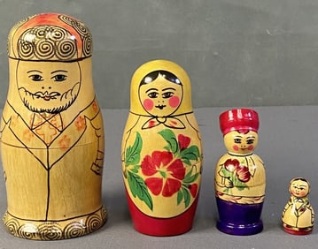 Vintage Matryoshka Russian Nesting Dolls Family of four Russian nesting dolls made of wood, marked