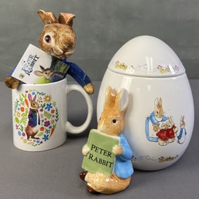 Peter Rabbit Ceramics & Plush Ceramic Peter Rabbit egg shaped trinket box, marked Teleflora 2008.