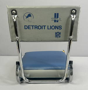 Vintage Detroit Lions Foldable Stadium  Chair Vintage NFL Detroit Lions foldable chair in overall: Vintage NFL Detroit Lions foldable chair in overall good condition. Rip in corner as shown. Seat measures 12" in x 12&rdquo; in x 15&rdquo; in tall.