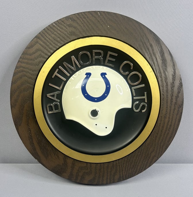 Baltimore Colts Helmet Wall Plaque on Vintage wooden Baltimore Colts wall plaque in good condition. (1 of 3)