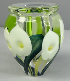 Calla Lily Hand-Blown Glass Vase Scott Bayless Handblown glass paper weight vase . Measures 6.5" in