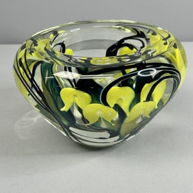Large Handblown Glass Bowl Signed Lotton Measures 7.5 in x 5.5 in tall. No chips, crack or repairs.