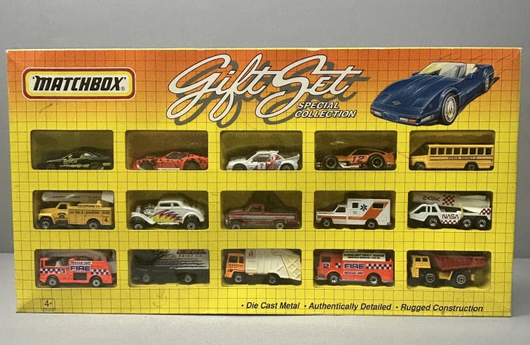 Matchbox Diecast Giftset 15pc Unopened gift set box includes 15 Matchbox cars. 1993: Unopened gift set box includes 15 Matchbox cars. 1993