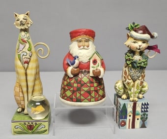Trio of Jim Shore Resin Figurines Including " Cozy Christmas", "Jilly" and Santa
