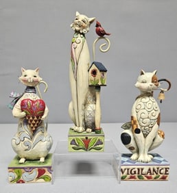 Trio of Jim Shore Resin Cat Figurines Including "Cozy Heart", "Vigilance" and "Tilly