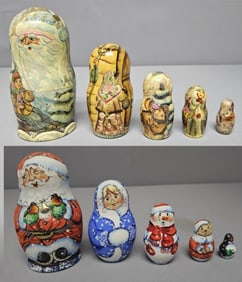 Vintage Wooden Russian Christmas Nesting Dolls Signed