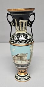 Vintage Greek Double Handled Copper Vase Made in Greece. Hand-Painted