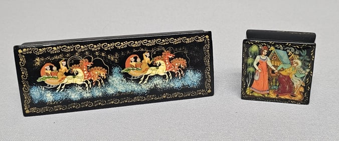 Hand Painted Russian Lacquer Trinket Boxes No visible chips or cracks