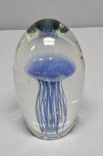 Dynasty Gallery Glass Blue Jellyfish Paperweight No visible chips or cracks: No visible chips or cracks