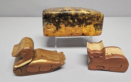 Hand Carved Wooden Puzzle Boxes Duck Cat Hand Carved Wooden Puzzle Boxes Duck Cat