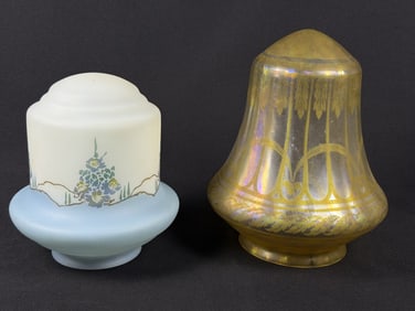 Vintage Glass Lampshades Iridescent & Painted No makers marks. See photos for item and condition