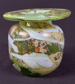 Vintage Blown Art Glass Vase Green Measures 4 x 4.5 inches. No cracks or repairs. Signed dated 1977