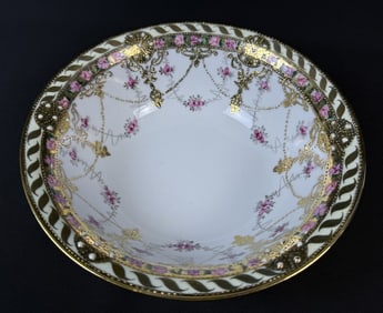 Vintage Hand Painted Nippon Porcelain & Gold Bowl Measures approximately 10 x 3.5 inches. Please