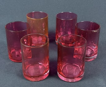 Vintage Cranberry Thumb Print Drinking Glasses 6 glasses measuring 4 x 2.25 inches each. Please