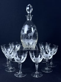 Moser Rowland Safari Wine Glasses & Decanter 8 Glasses and Decanter. No cracks. Glasses measure 5.25