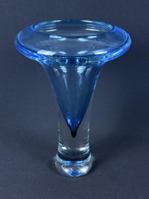 Vintage Boatman Art Glass Dropout Vase Measures 11 x 7 inches. No cracks or chips. Signed "B.