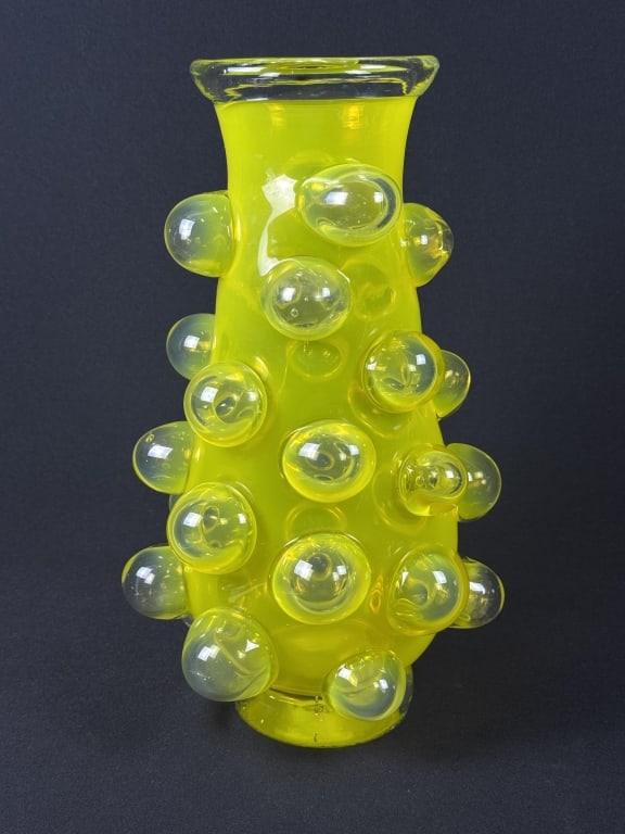 Vintage Art Glass Bubble Vase Unknown maker. Measures 14.5 inches tall by 8 inches wide. Good (1 of 7)