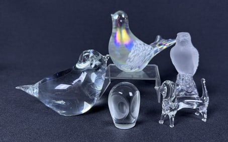 Mixed Lot Clear Art Glass Figurines Paper Weights Please refer to photos for item details and
